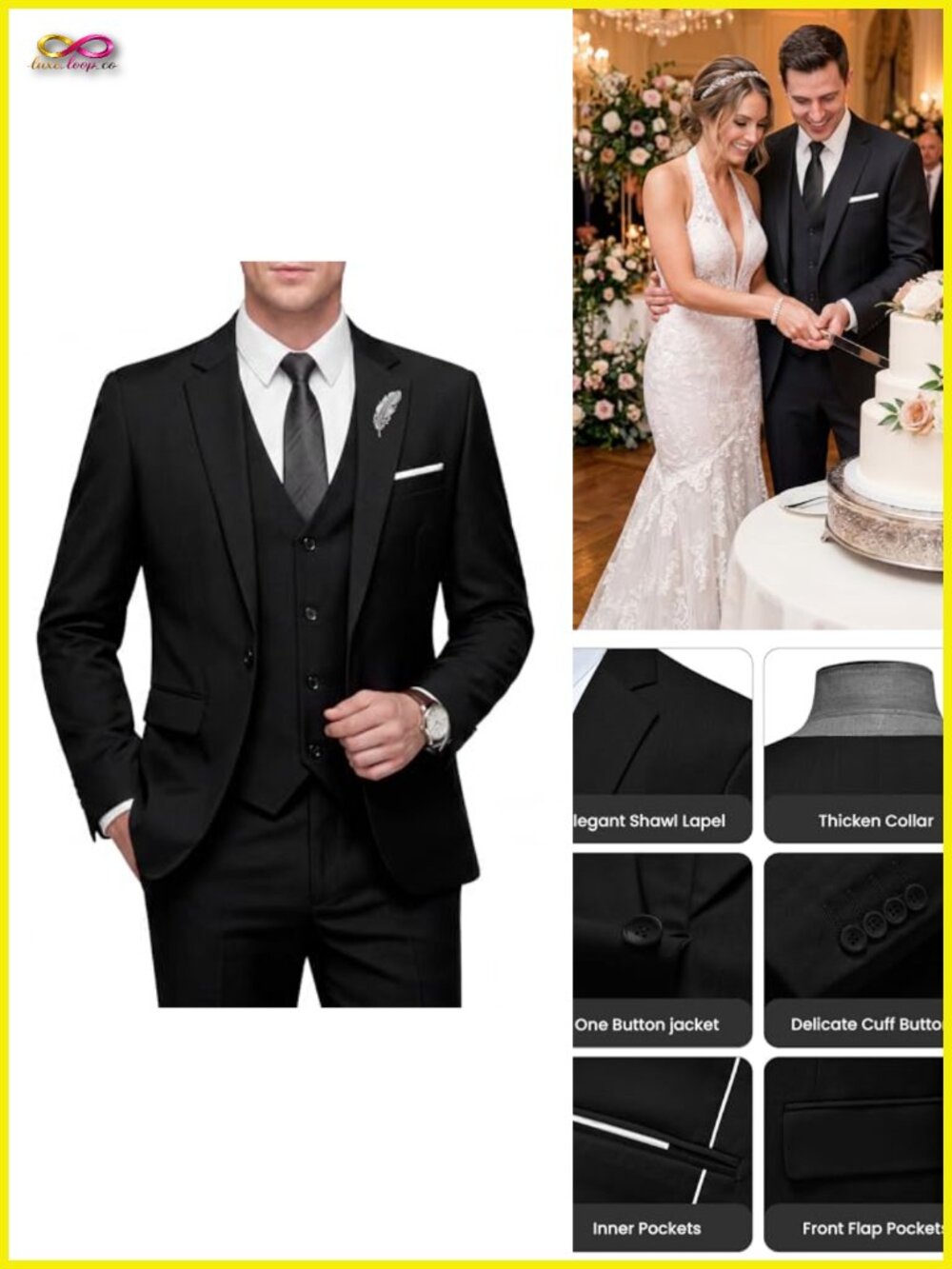 Men's Slim Fit 3 Piece Suit Set Blazer Vest Pants One Button Solid
